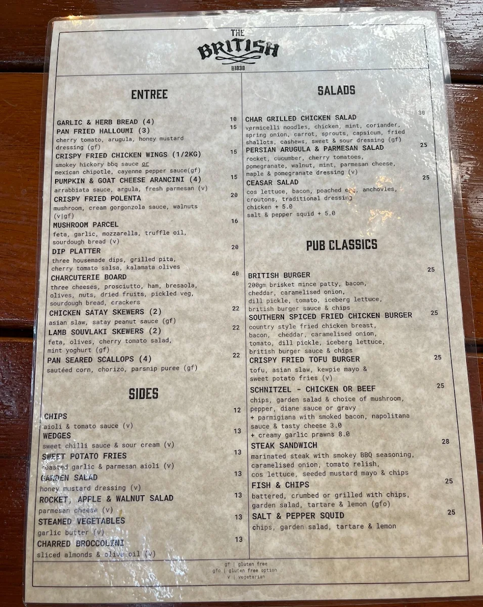 Menu, British Hotel