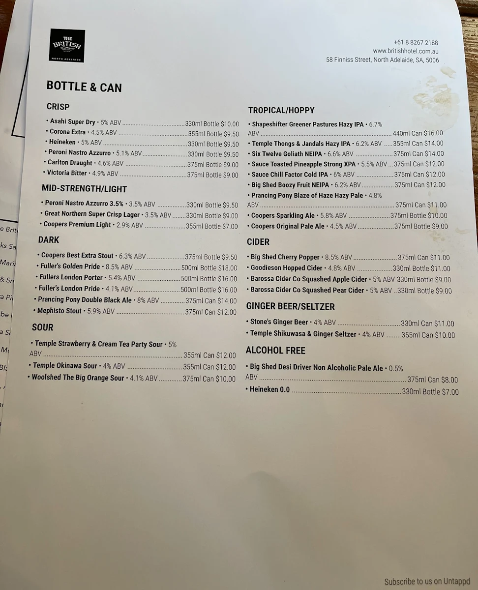 Menu, British Hotel