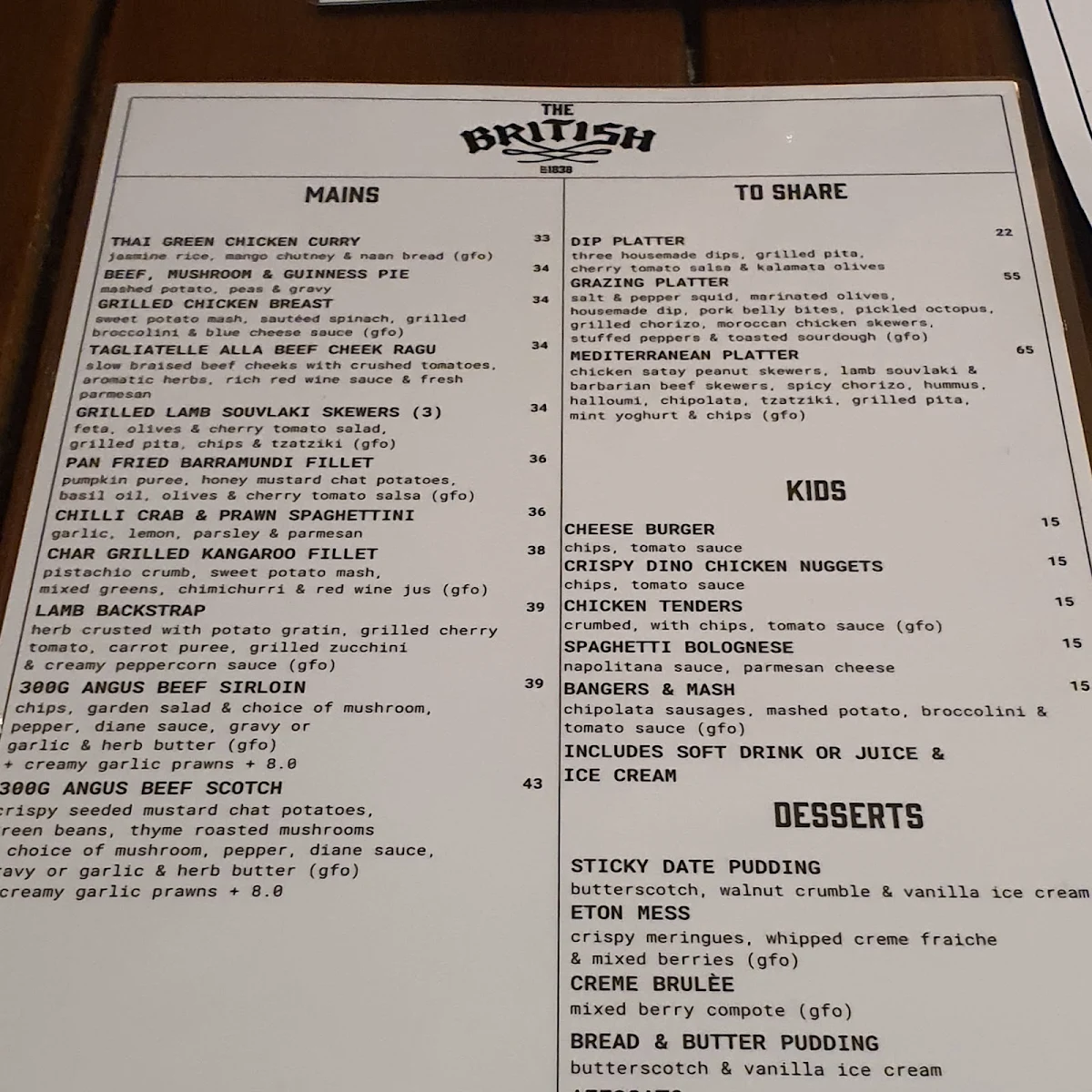 Menu, British Hotel