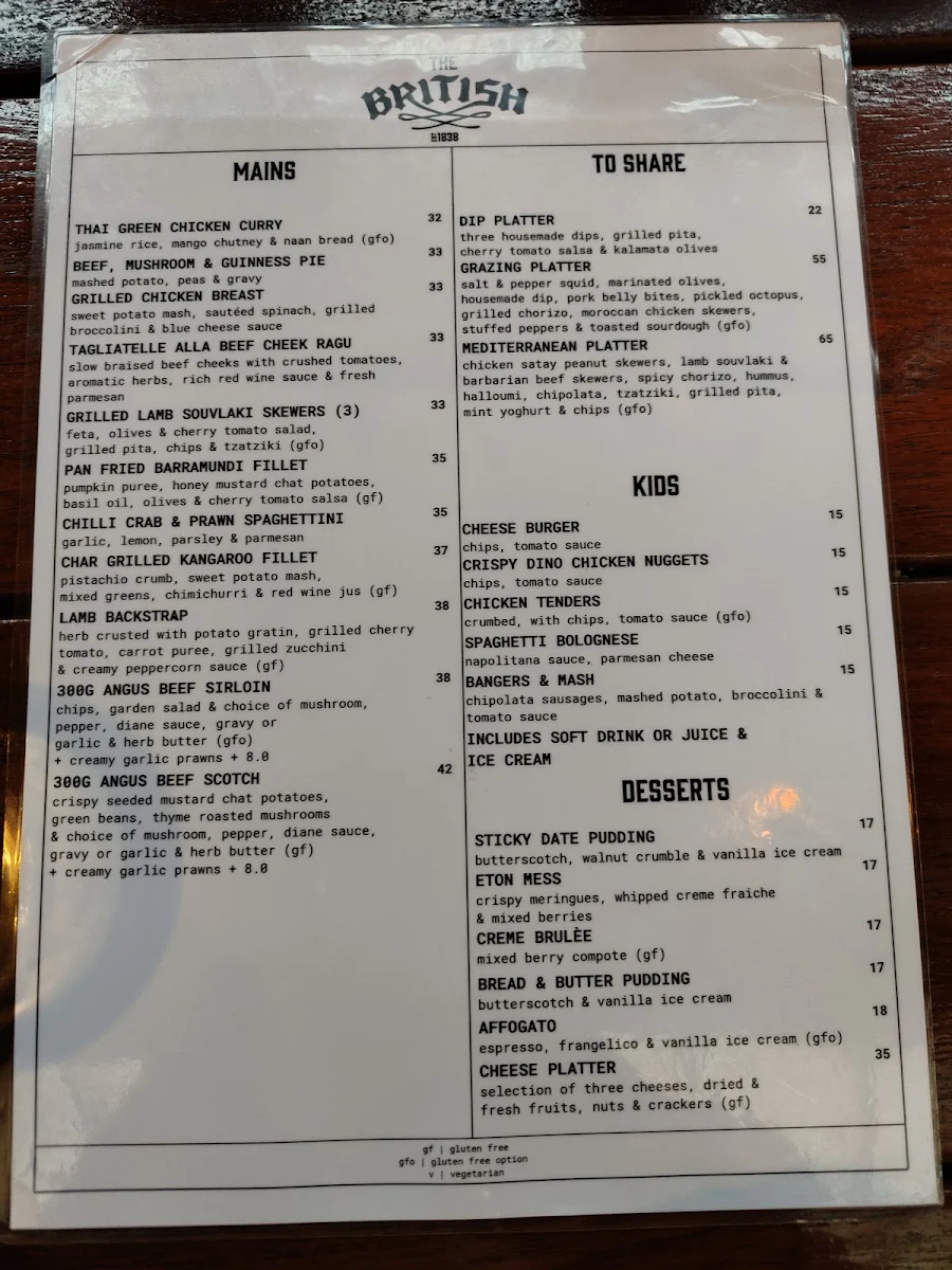 Menu, British Hotel