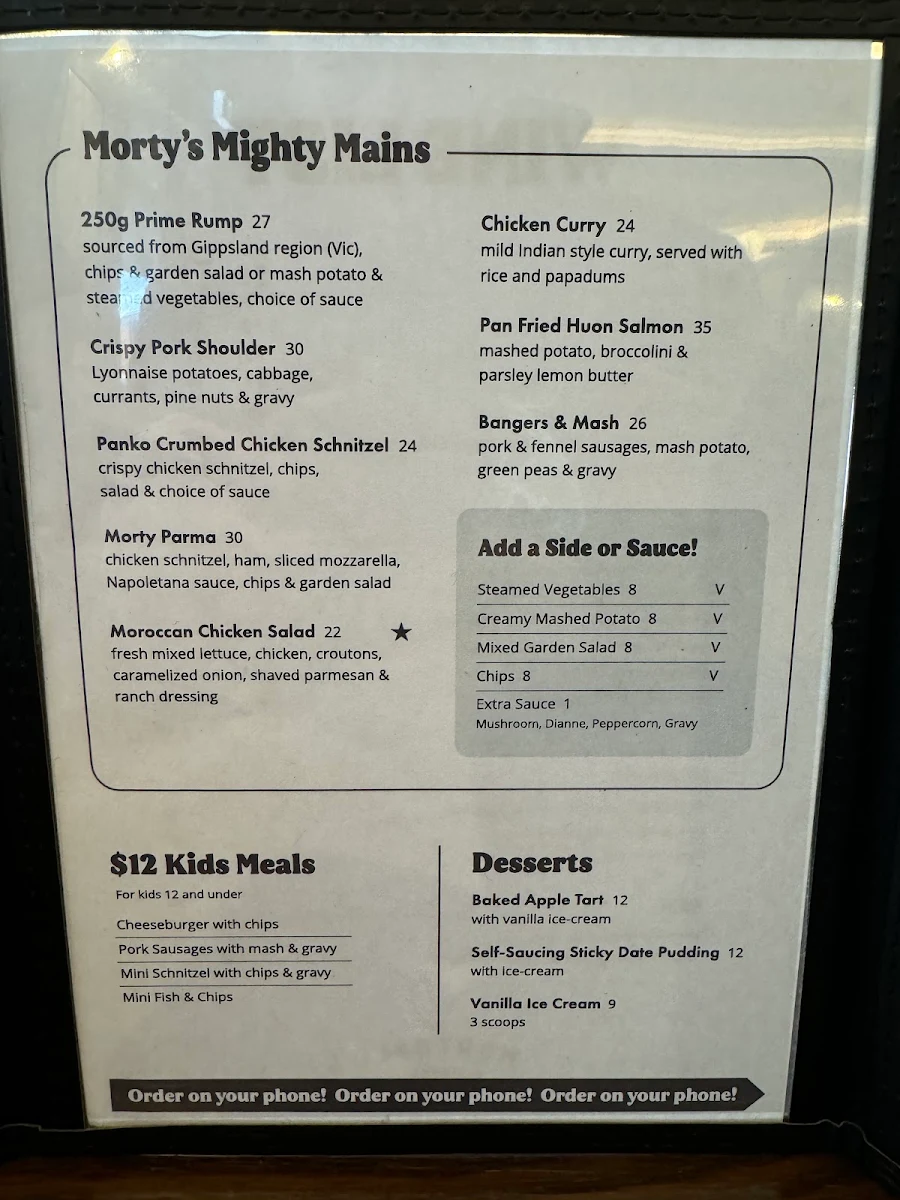 Menu, Mortdale Hotel