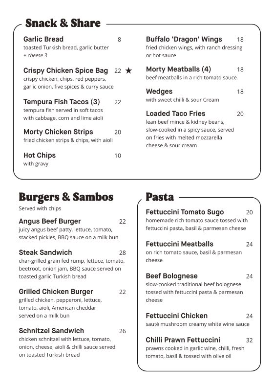 Menu, Mortdale Hotel