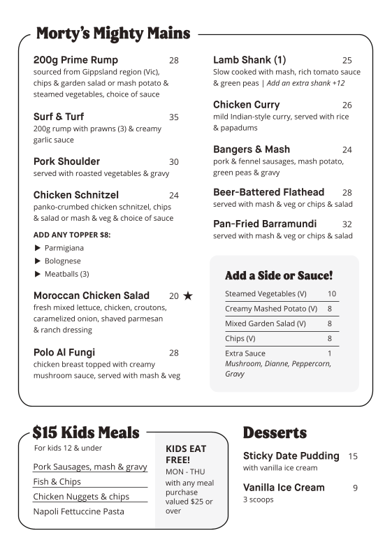 Menu, Mortdale Hotel