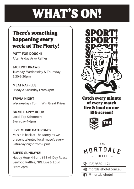 Menu, Mortdale Hotel