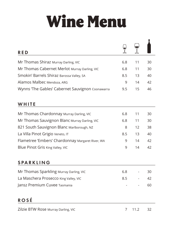 Menu, Mortdale Hotel