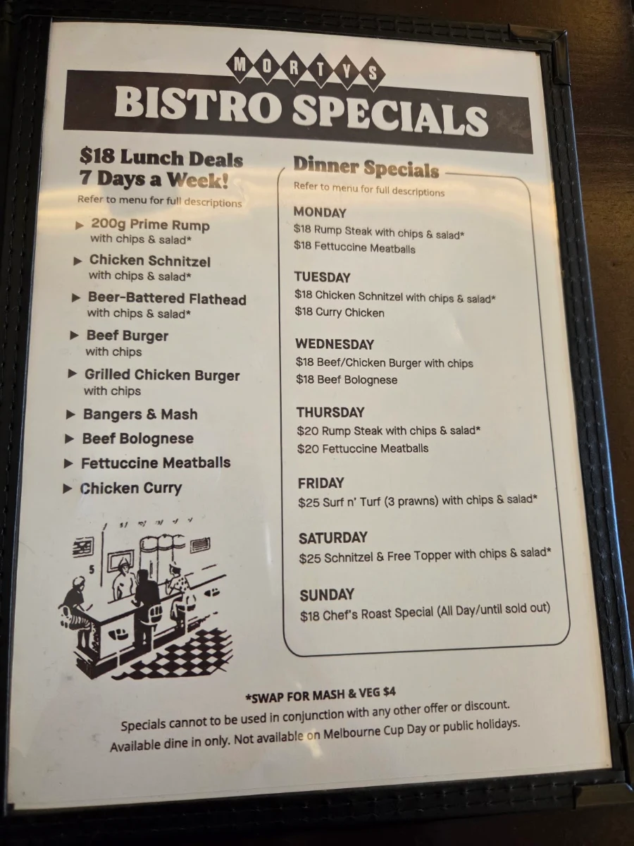 Menu, Mortdale Hotel