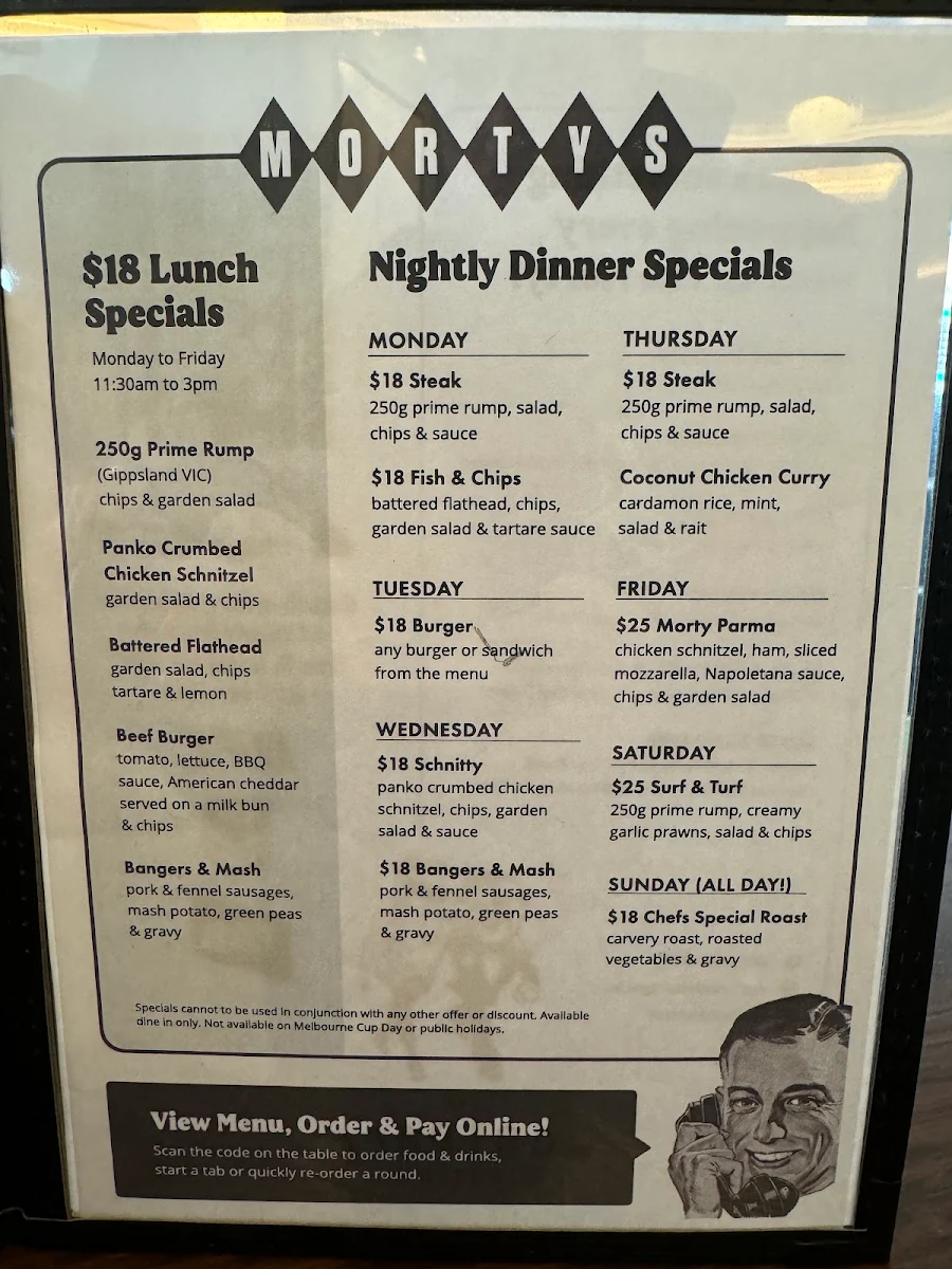 Menu, Mortdale Hotel
