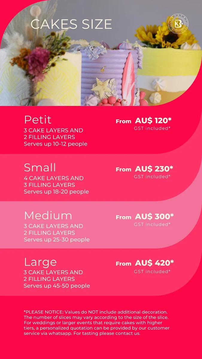 Menu, KBake Cake Boutique