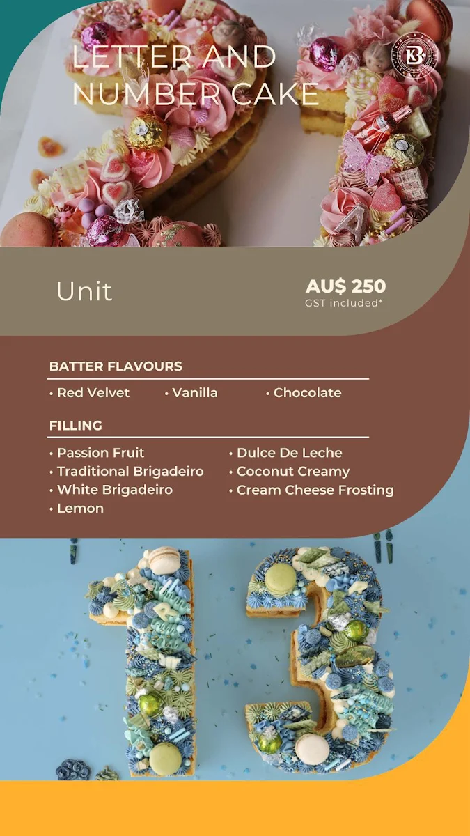 Menu, KBake Cake Boutique
