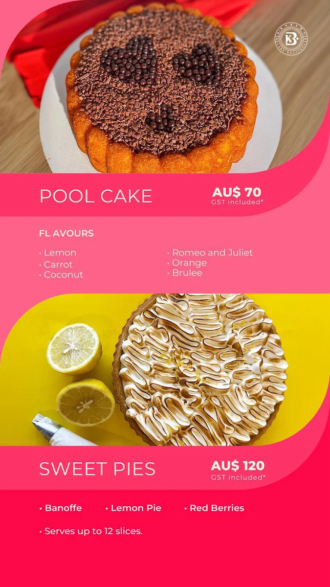Menu, KBake Cake Boutique