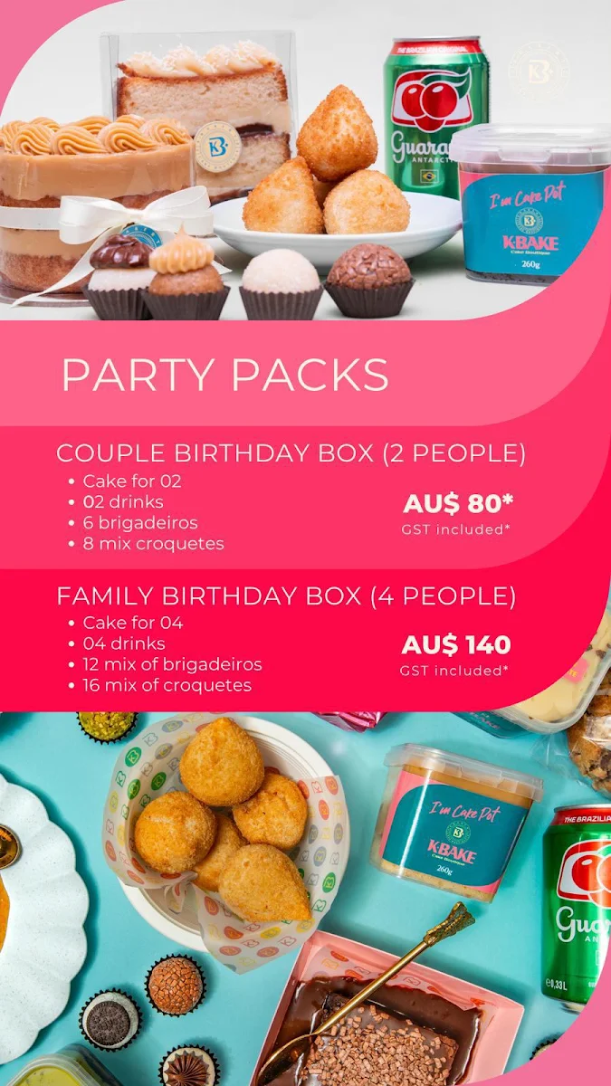 Menu, KBake Cake Boutique