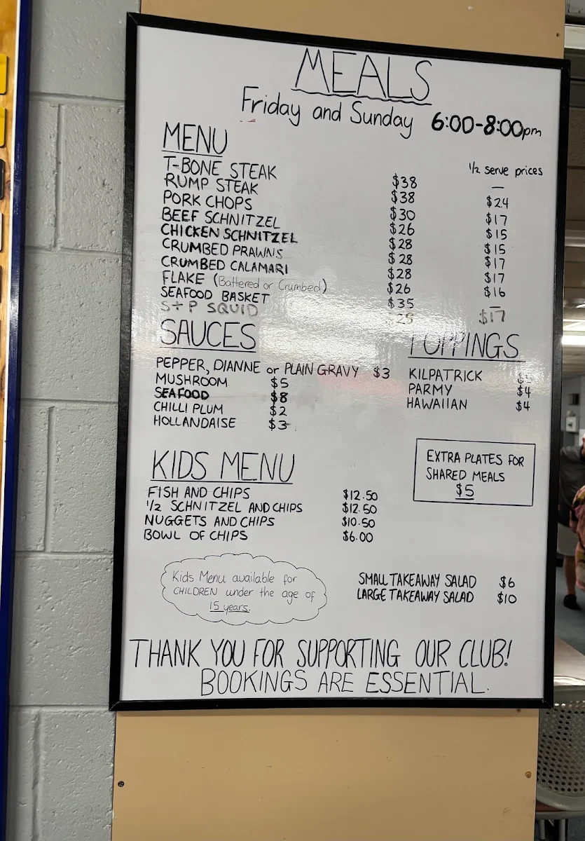 Menu, Smoky Bay & Districts Community Club