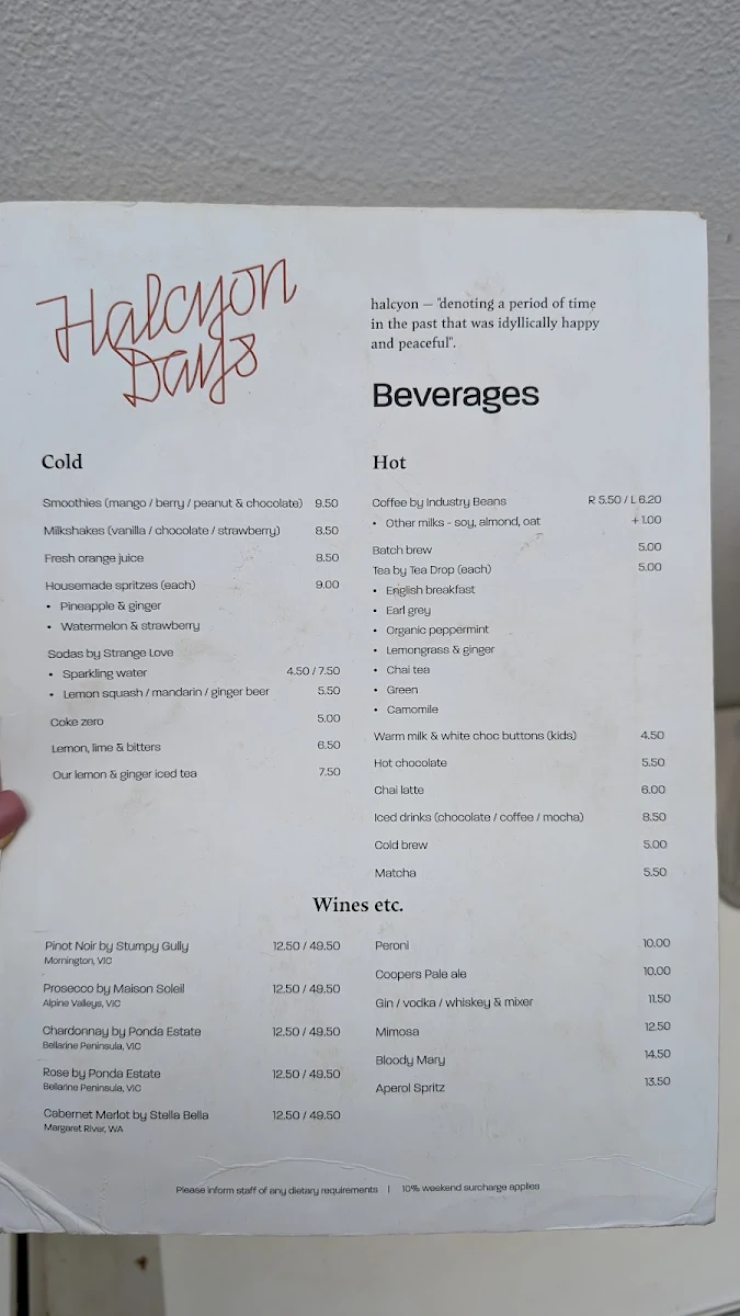 Menu, Halcyon Days