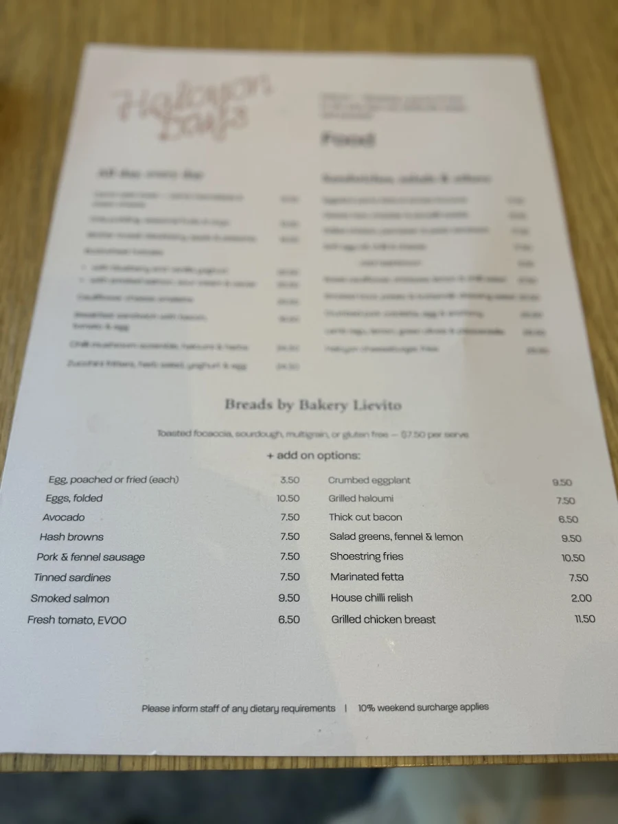 Menu, Halcyon Days