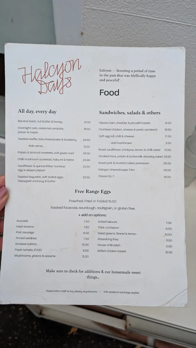 Menu, Halcyon Days