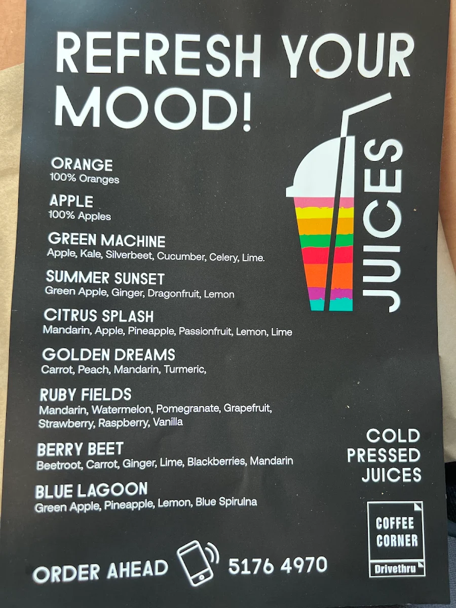 Menu, Coffee Corner Traralgon