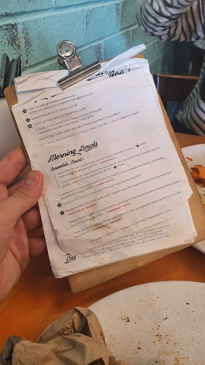 Menu, Salty Joe's