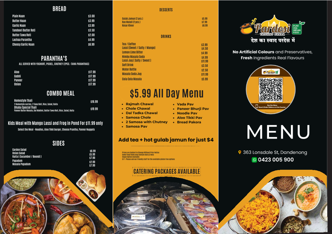 Menu, Pardesi Vaishno Dhaba
