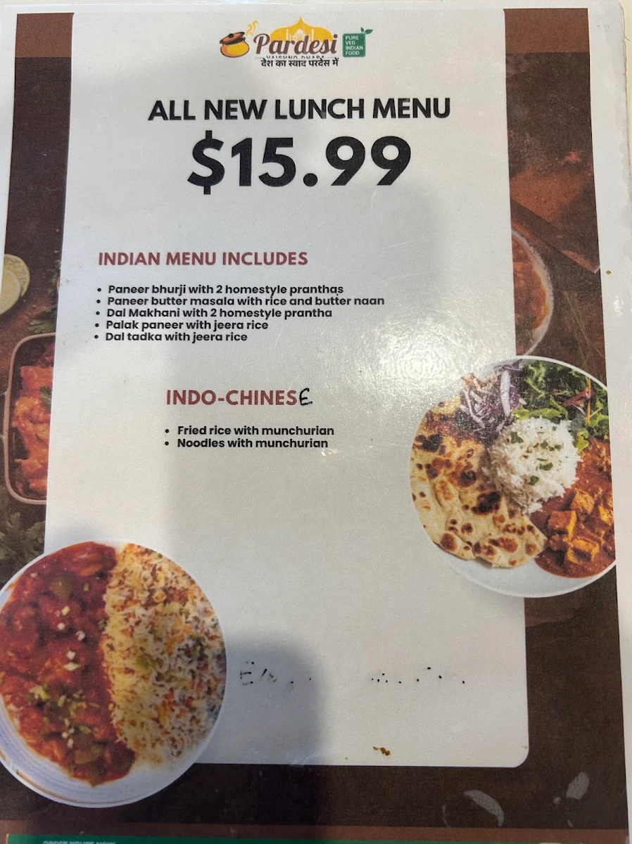 Menu, Pardesi Vaishno Dhaba