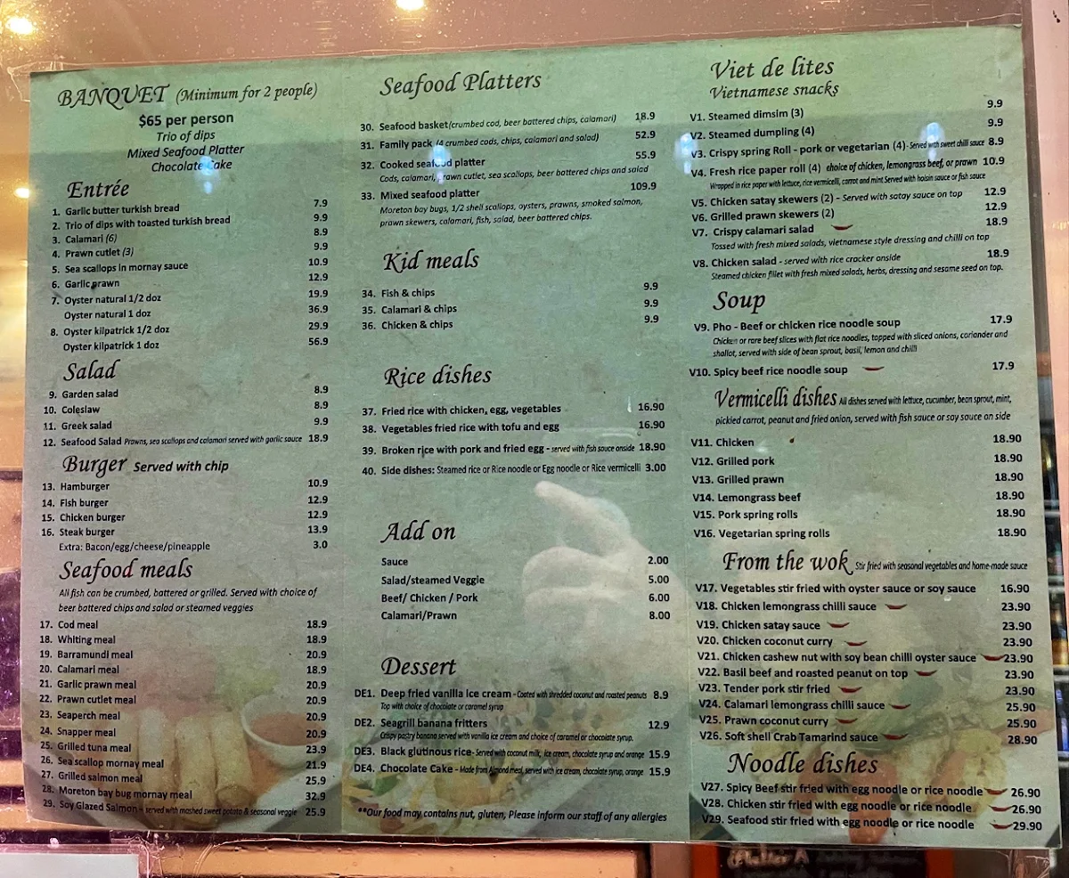 Menu, Seagrill Cafe Restaurant