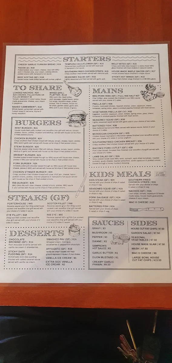 Menu, Sampson's Bar & Grill
