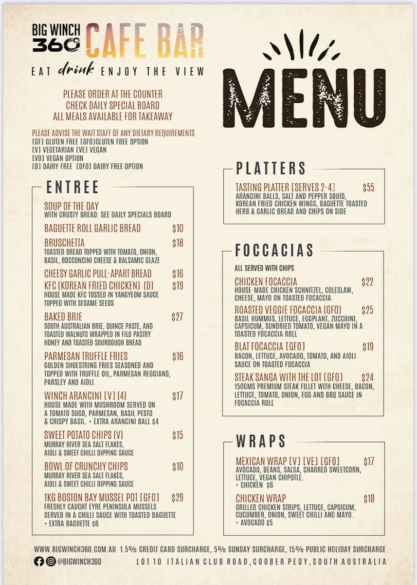 Menu, Big Winch 360