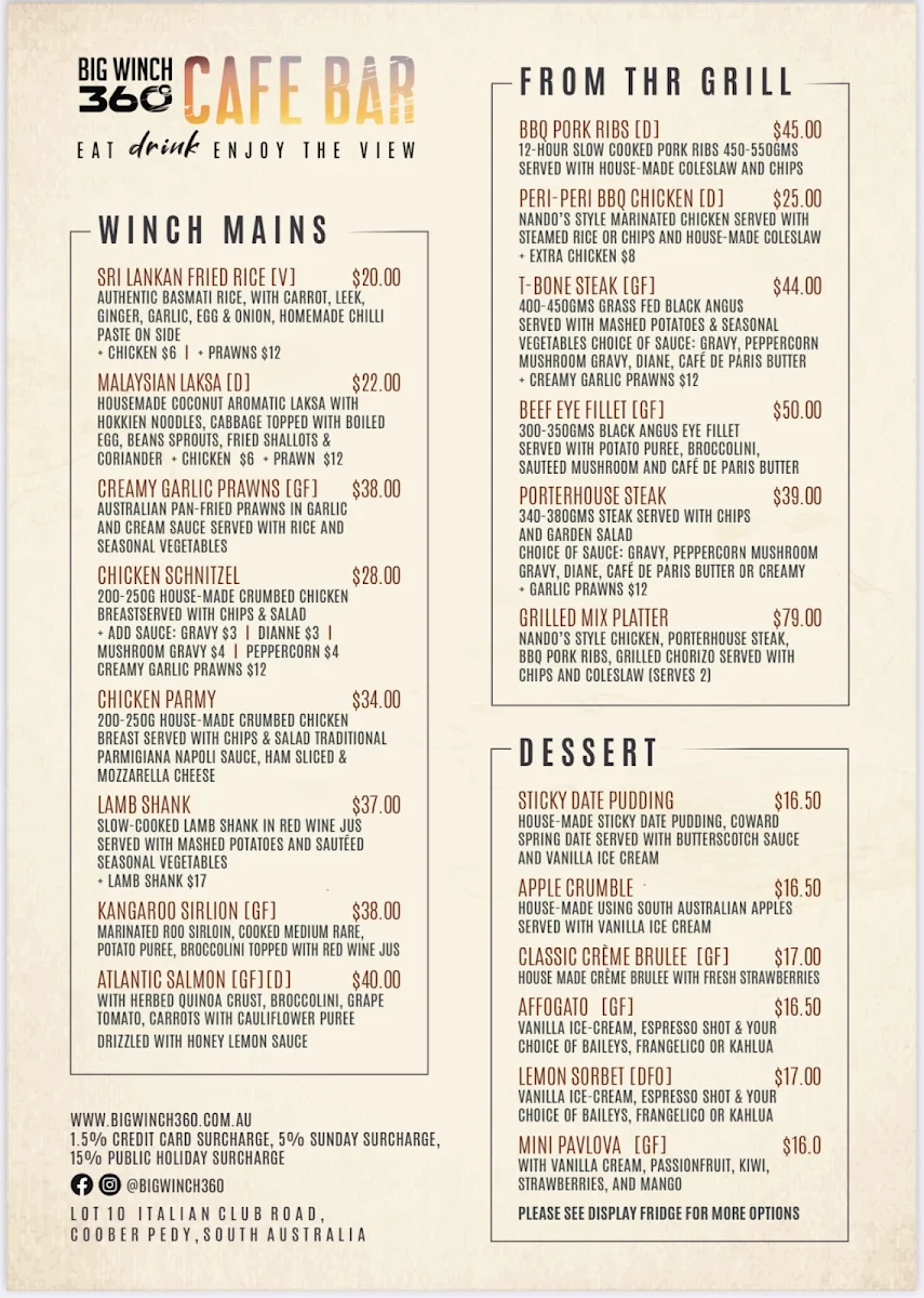 Menu, Big Winch 360
