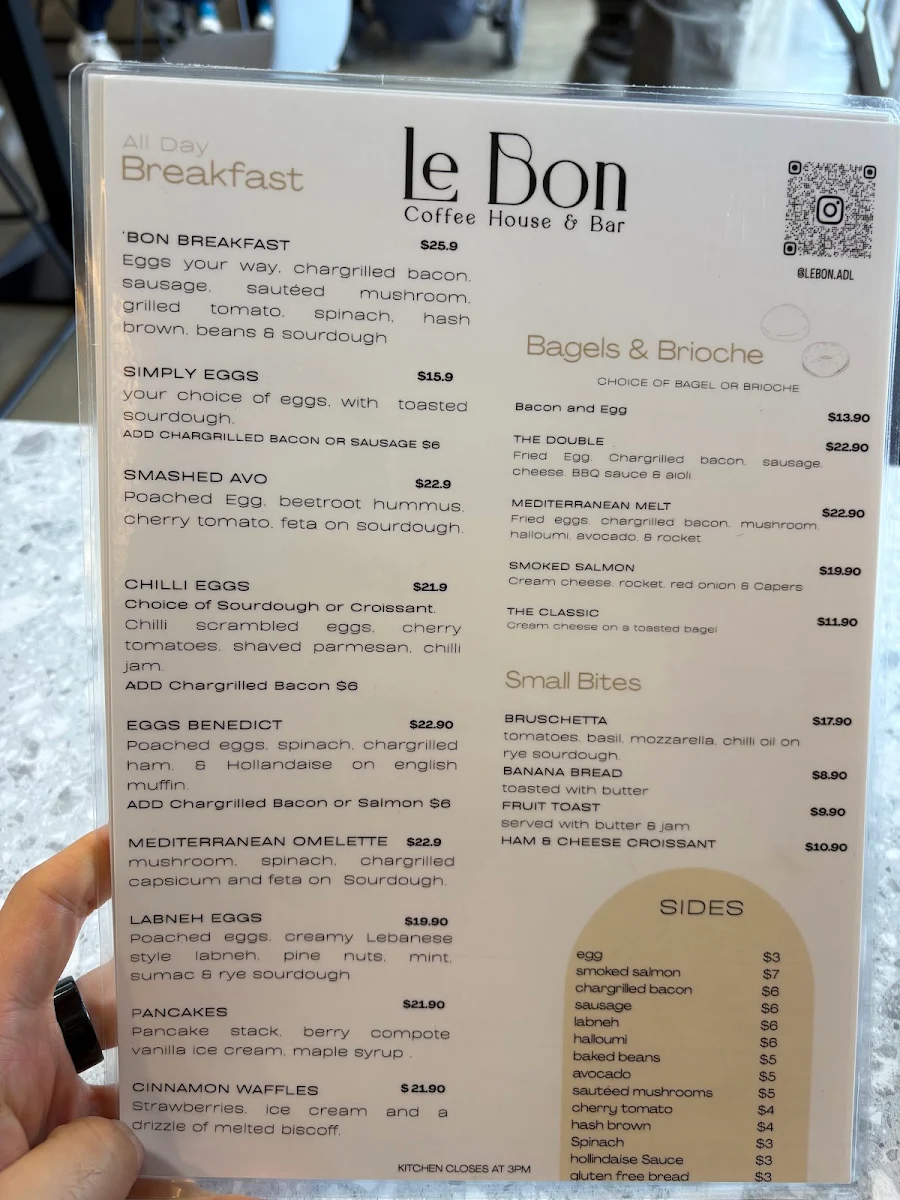 Menu, Le Bon Coffee House & Bar