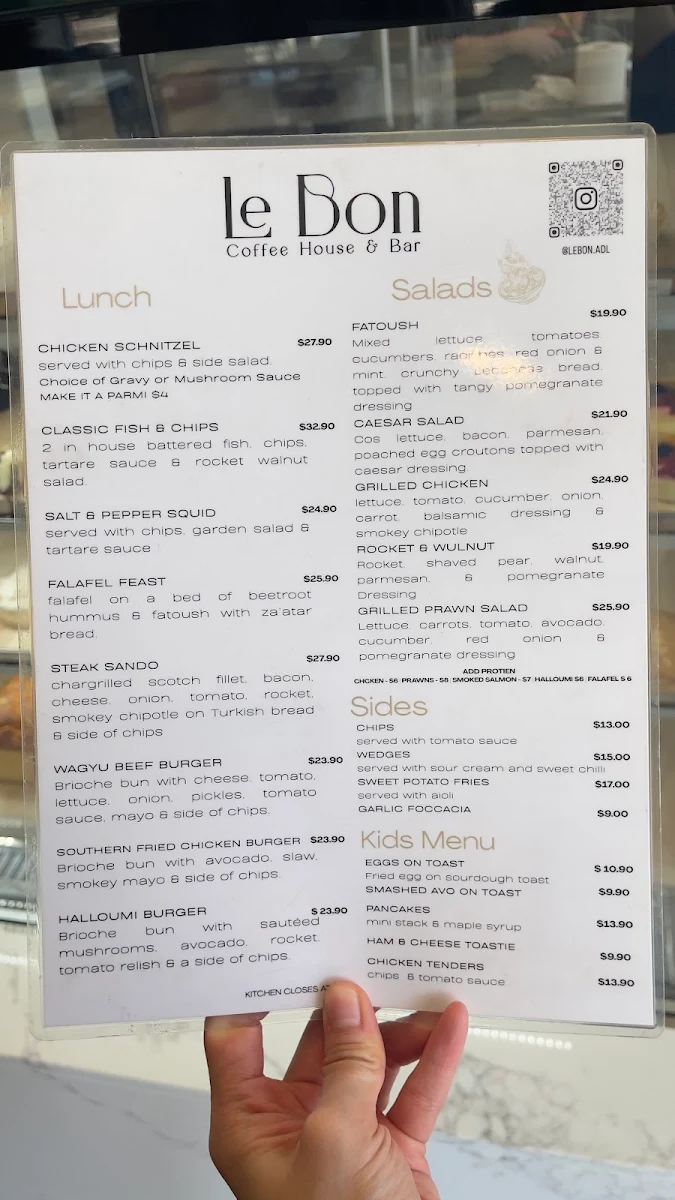 Menu, Le Bon Coffee House & Bar