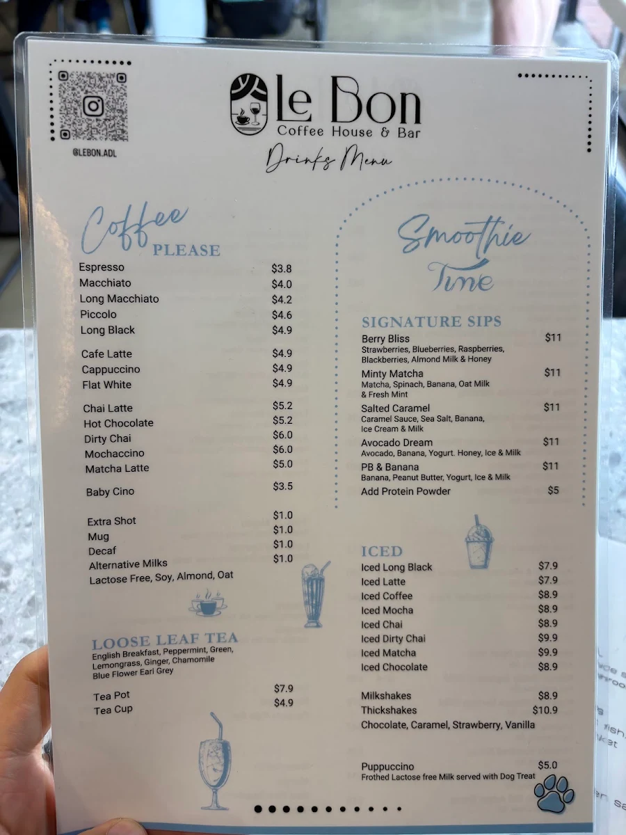Menu, Le Bon Coffee House & Bar