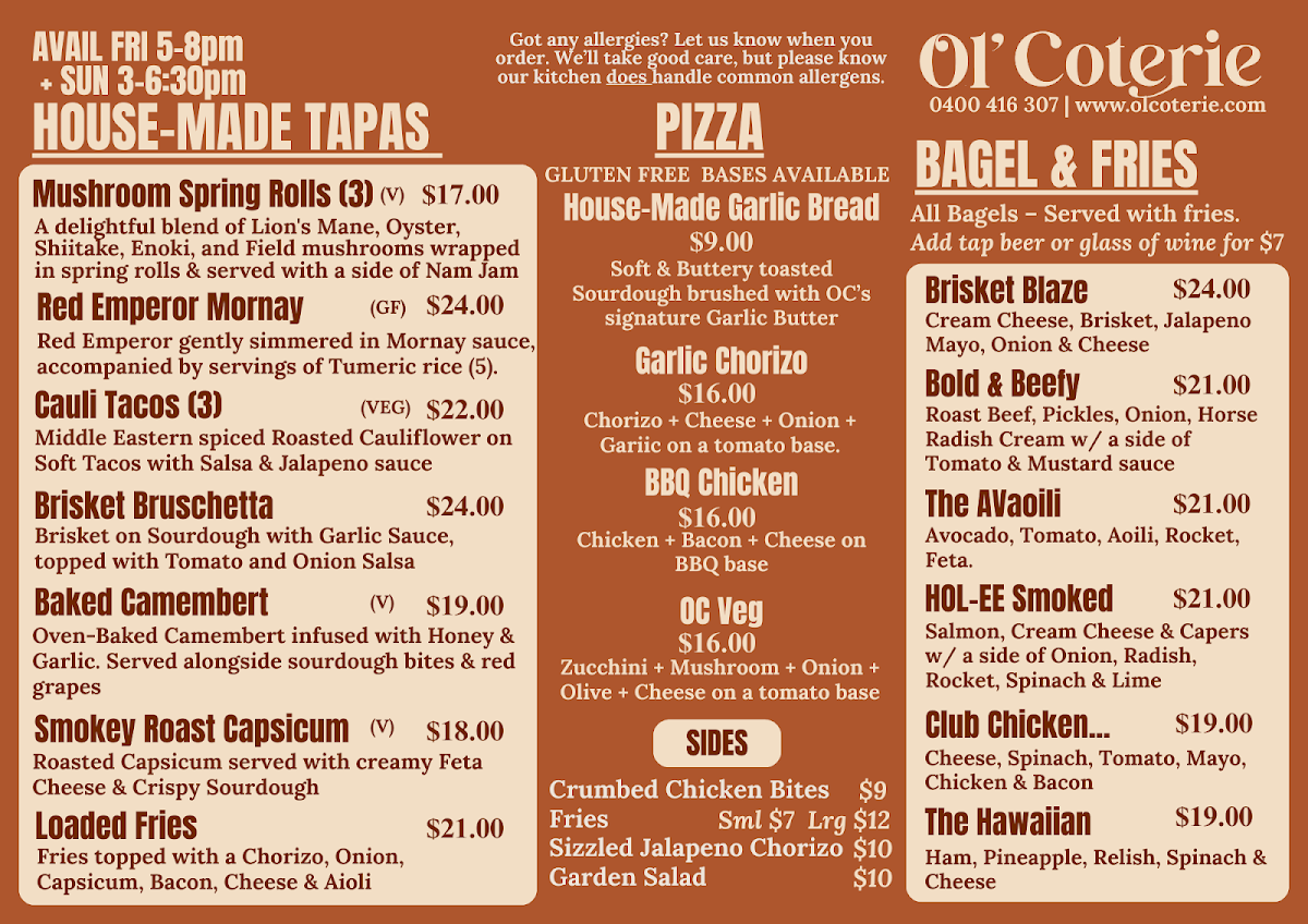 Menu, Ol' Coterie