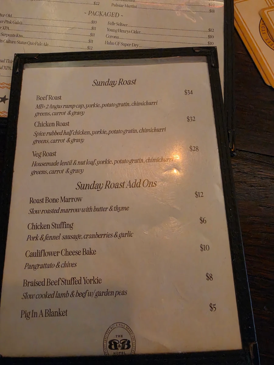 Menu, The Bat & Ball Hotel