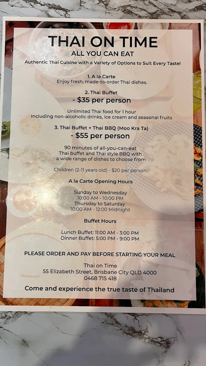 Menu, Thai on Time - All-You-Can-Eat-Thai Buffet