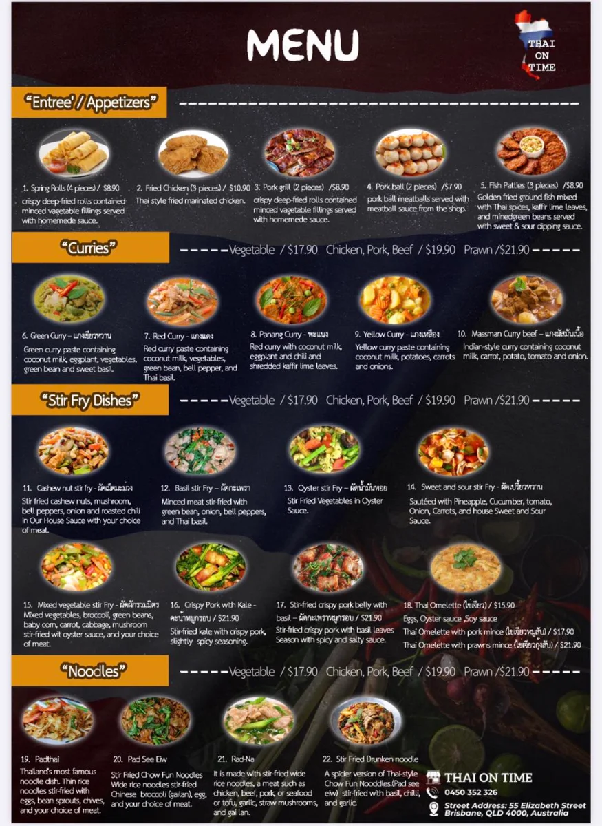 Menu, Thai on Time - All-You-Can-Eat-Thai Buffet