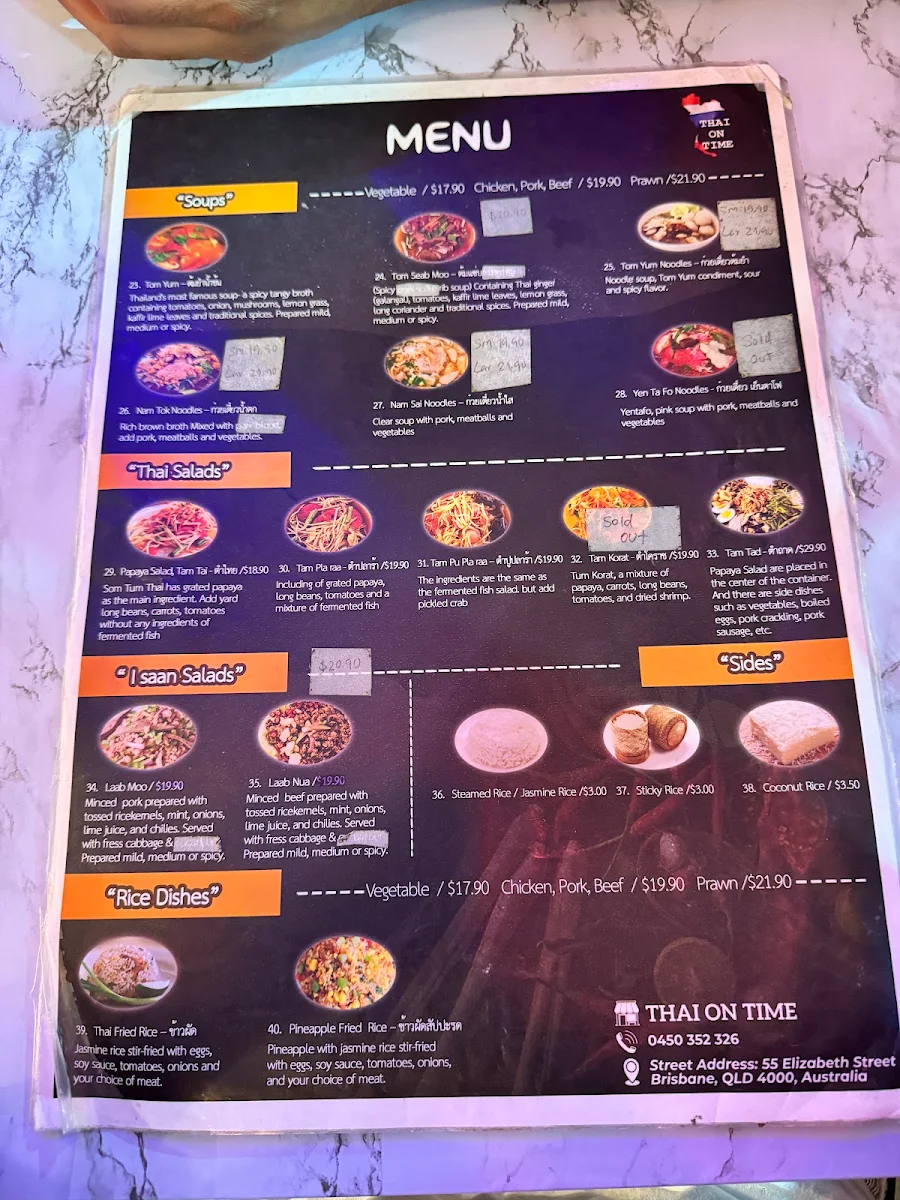 Menu, Thai on Time - All-You-Can-Eat-Thai Buffet