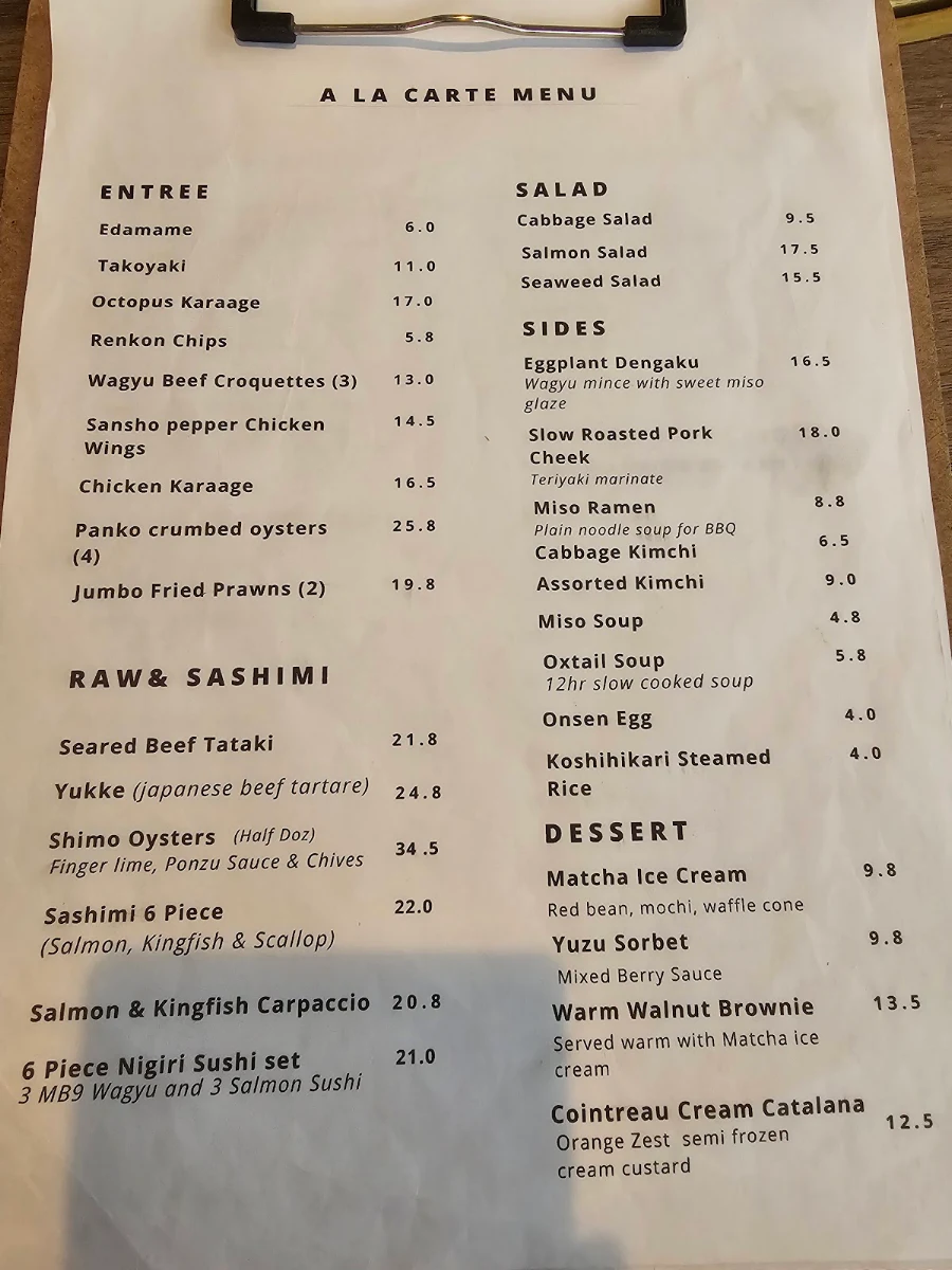 Menu, Shimo Yakiniku