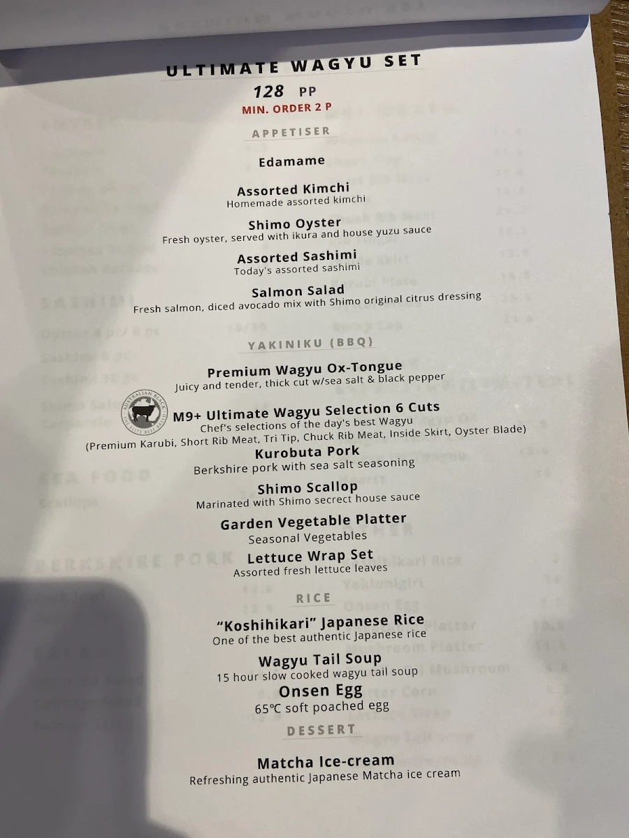 Menu, Shimo Yakiniku