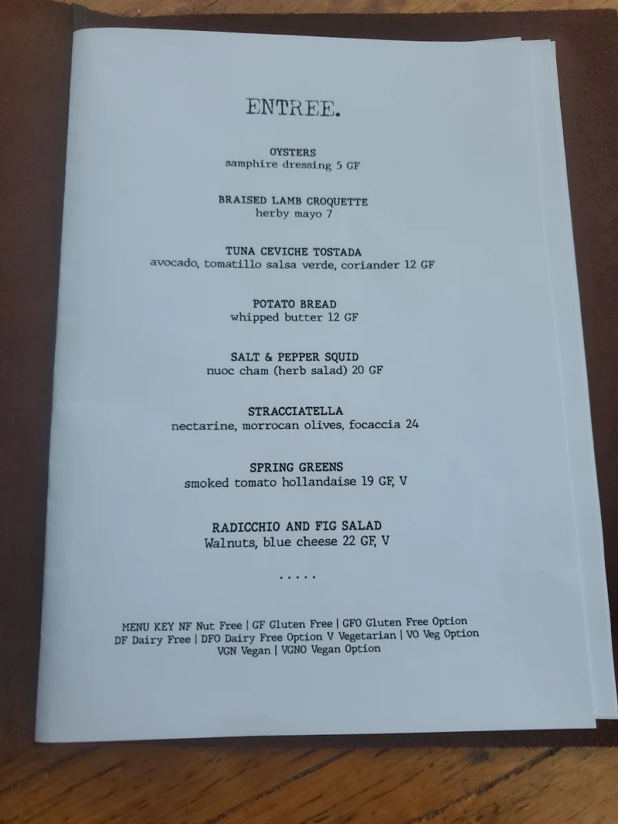 Menu, Lake Tyers Beach Tavern