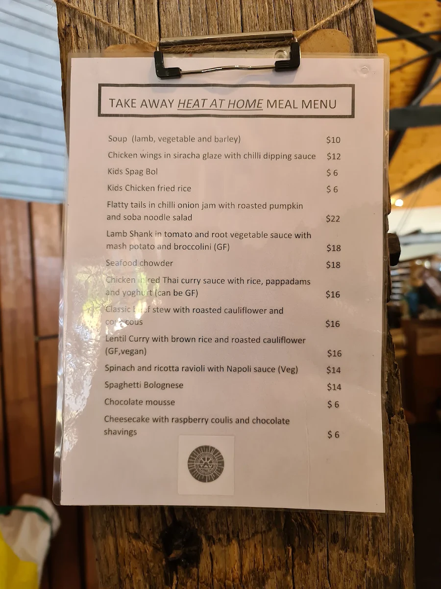 Menu, Lake Tyers Beach Tavern