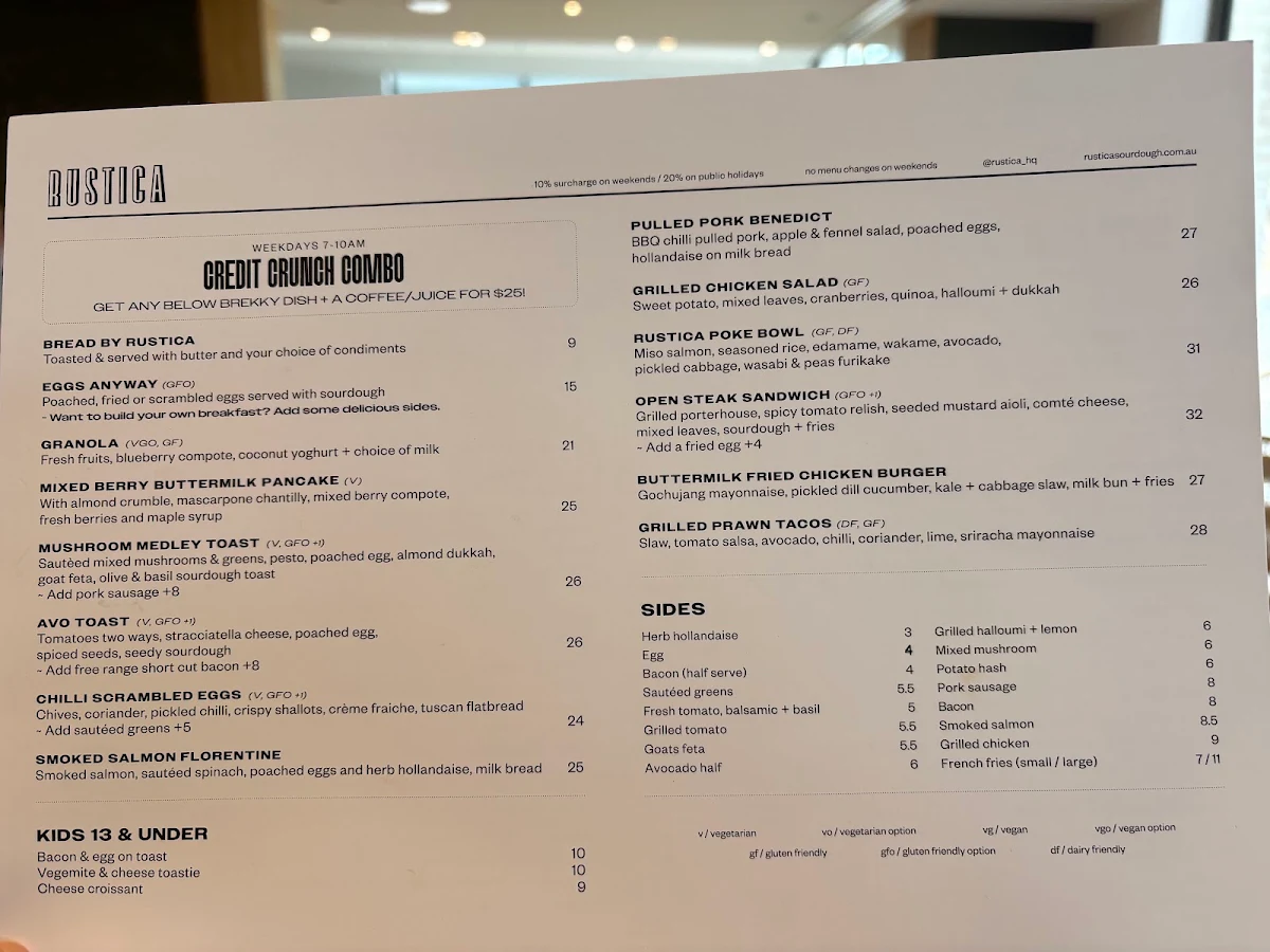 Menu, Rustica Brighton