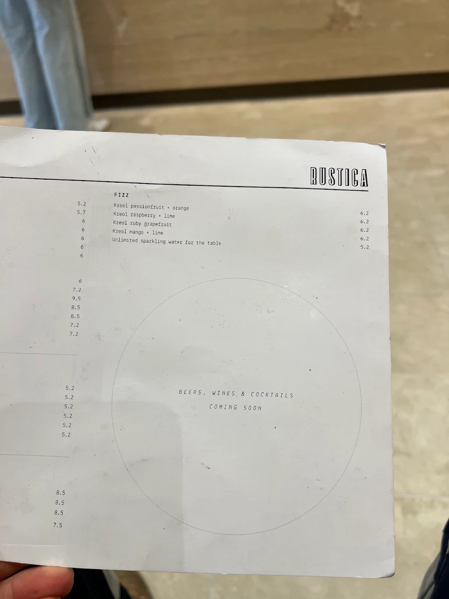 Menu, Rustica Brighton