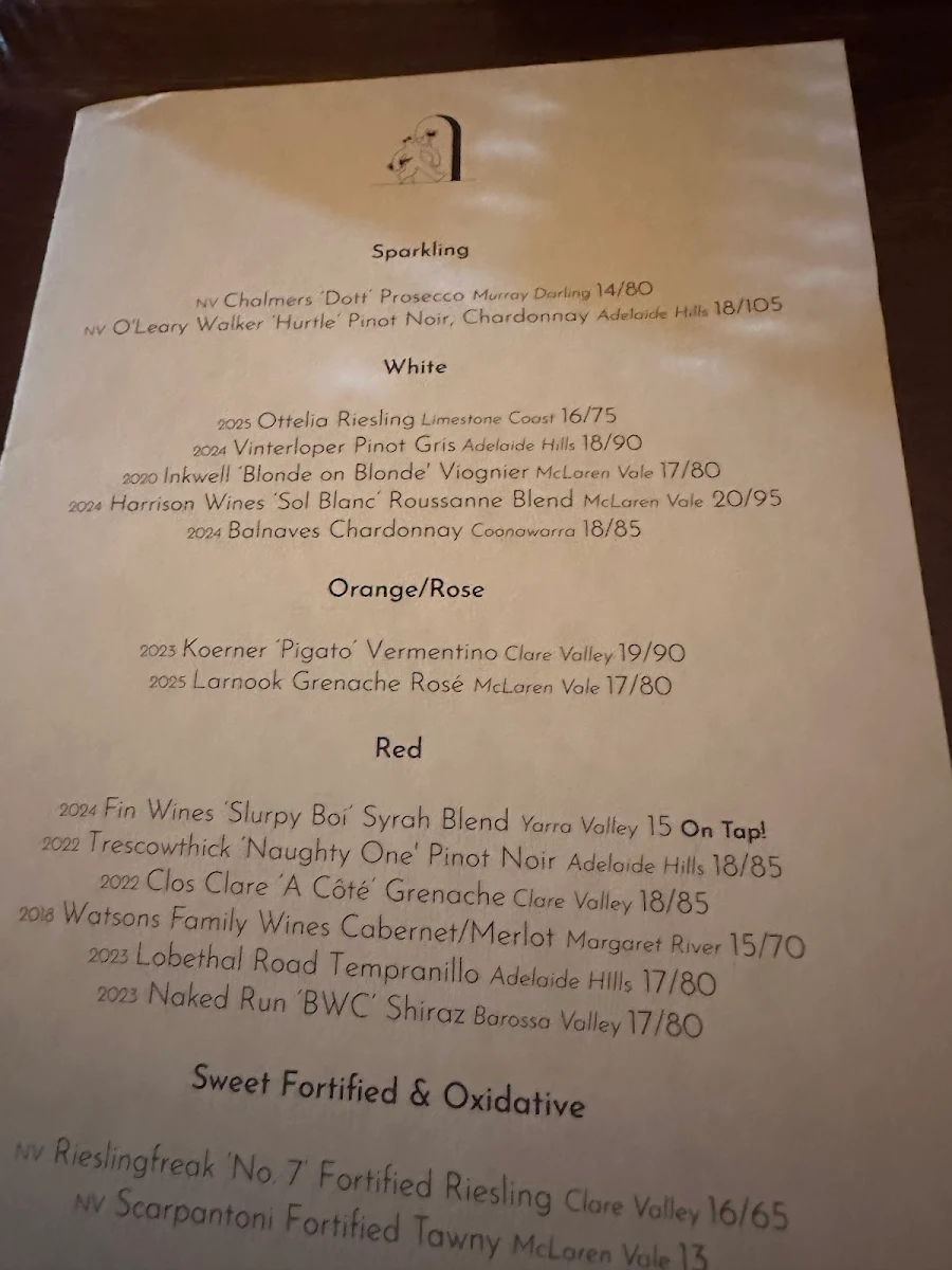 Menu, Bear's Wine Bar
