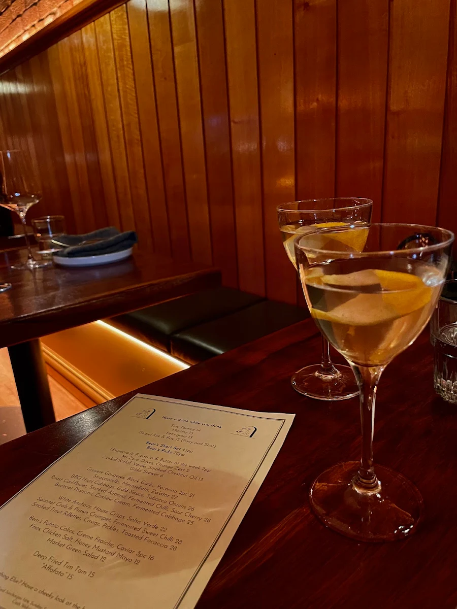 Menu, Bear's Wine Bar