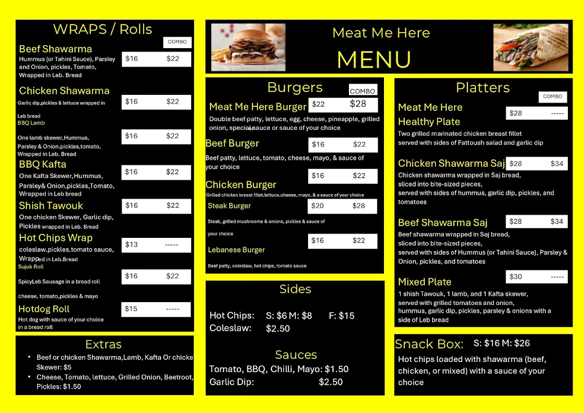 Menu, Meat Me Here
