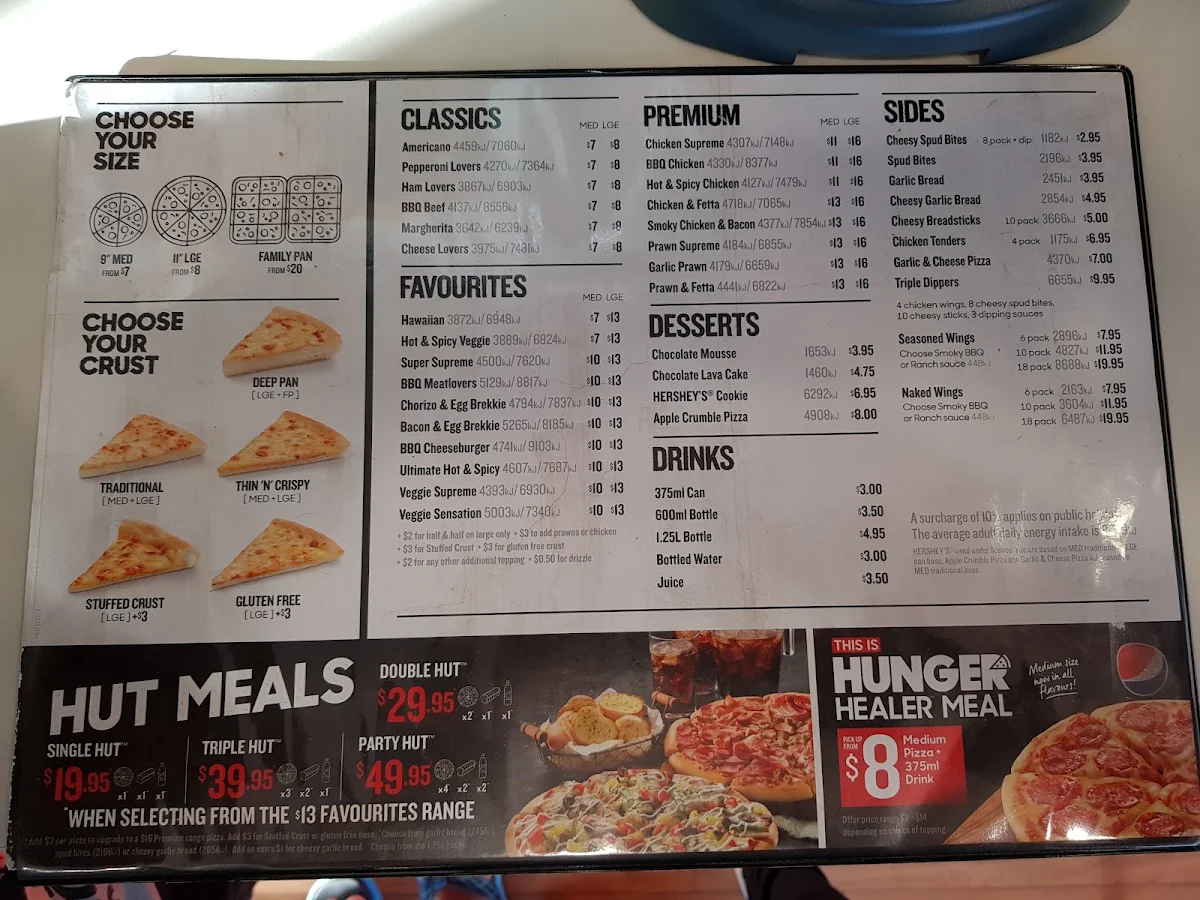 Menu, Pizza Hut Tarneit