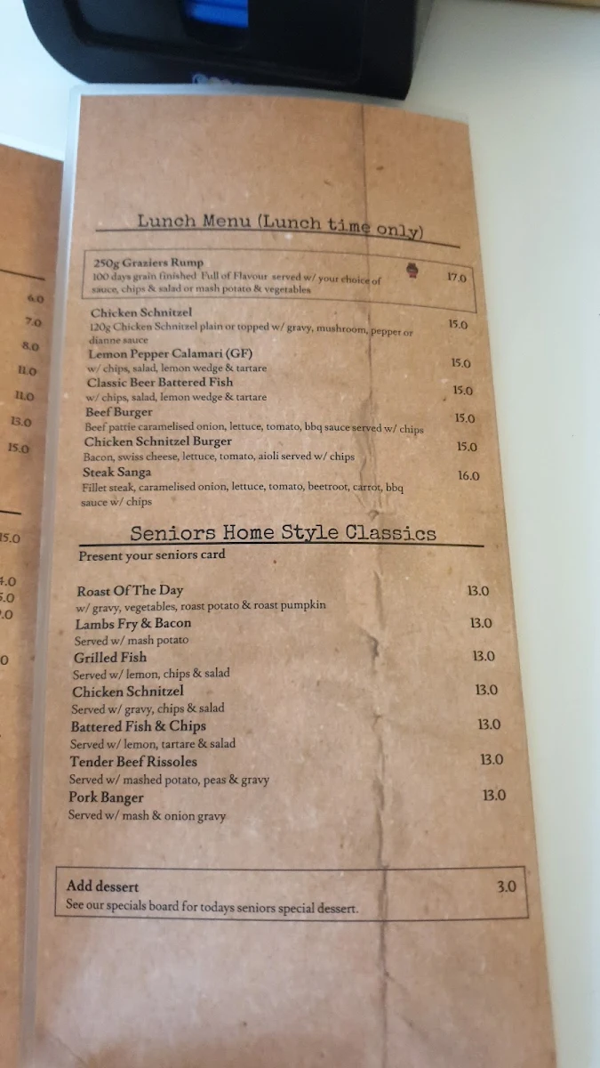 Menu, Lawnton Tavern