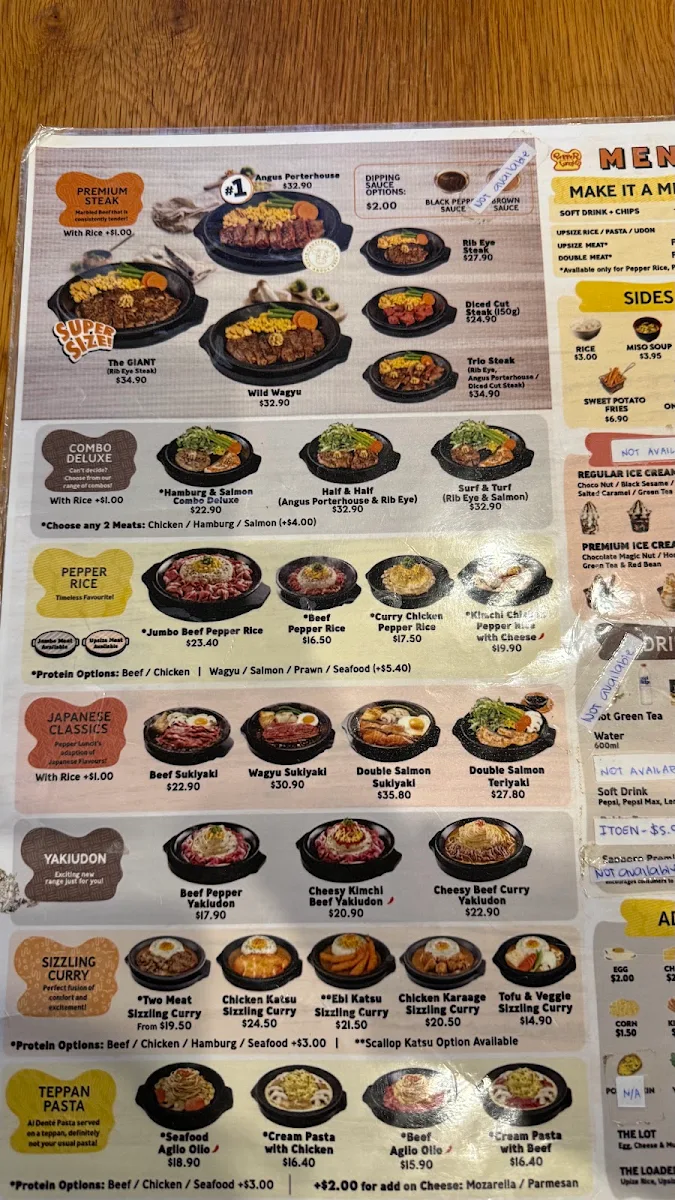 Menu, Pepper Lunch
