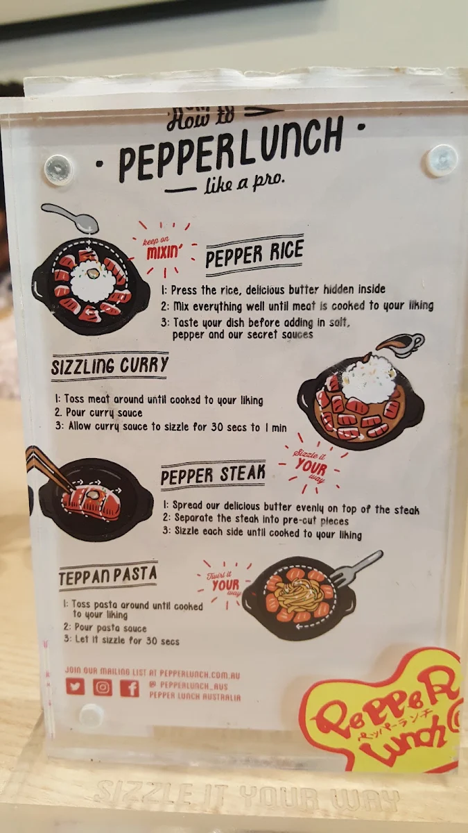 Menu, Pepper Lunch