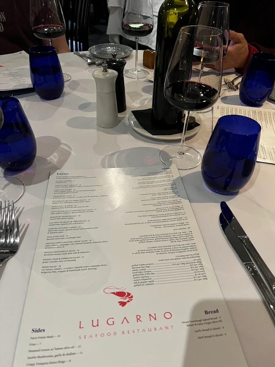 Menu, Lugarno Seafood Restaurant