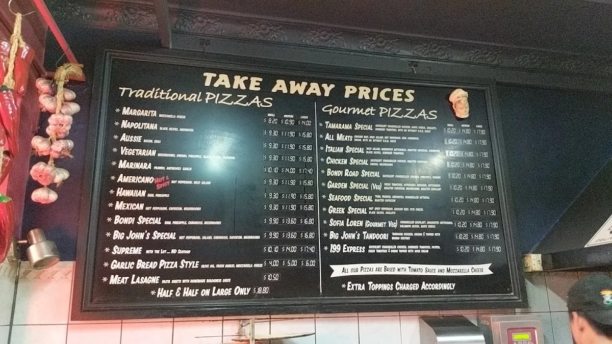 Menu, Big Johns Bondi Pizza